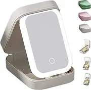 Periodicali Travel Makeup Mirror, Cosmetic Storage Box, Foldable with Led Fill Light, Compact and Lightweight for Travel, Suitable for Beautiful Ladies (White)