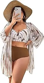 [Generic] Women's Plus Size 3 Piece Bathing Suits Tie Dye Push Up High Waisted Bikini Swimsuit with Kimono Set