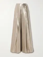 [Ralph Lauren Collection] Ralph Lauren Collection - Pleated Metallic Chiffon Wide-leg Pants - Gold - US12 US 12 Gold