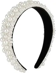 Pearl Headband for Women, Faux Pearl Hairband Bridal Headband, Padded Headband with Pearl for Girls Party Wedding Hair Accessories for Women (White, One size)