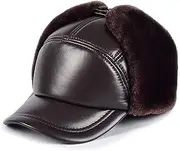 [CVMRBY] Winter Hats,Bomber Hat Aviator Hat with Earflap Trooper Trapper Hat Thick Sheepskin Leather Cap for Skiing, Skating, Climbing Winter Black