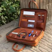 leather laptop bag for men Double compartment leather messenger bag work bag