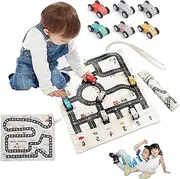 Canvas Car Toy Set, Traffic Playset Canvas Slot Car Race Track Sets with Adventure Travel Game Road Map, Wooden C ar C anvas Sheets Track Game Mat, C ar Travel G AME Road Map (1PCS)