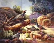 Southwest Tile Backsplash Maxine Johnston Quail Art Ceramic Mural RW-MJA005
