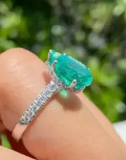 2.15 Ct Pear Cut Natural Emerald Diamond Women s Ring 14K solid White gold