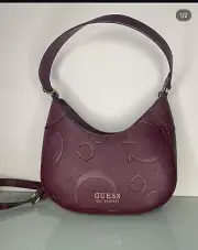 Melrose Ave Mini Top Zip Crossbody Bag Burgundy Guess