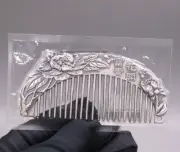 Pure S999 Fine Silver 999 Comb Rich and Prosperous Flower Comb 57-58g 3.8in L