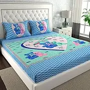 Marusthali Heart Style Indian Bed Sheets Queen Size Cotton Jaipuri Cotton Bed Sheets sanganeri Print Bed Sheet Rajasthani Bed Cover 144 tc Indian Bedspread 90 x 100 inches (Blue)