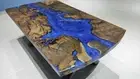 Epoxy Resin Table, Blue river table epoxy inlay burl Acacia wood, Resin tables