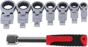 8 Pcs Flex Head Ratcheting Wrench Set, 180° Metric Steel Brake Line Ratchet Wrench Set, with Interchangeable Heads, 8mm-19mm, for Maintenance, Mechanic Repair