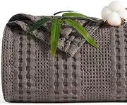 PHF Cooling Waffle Blanket Twin Size, Lightweight 60% Rayon Derived from Bamboo & 40% Cotton Breathable Blanket for Hot Sleepers, Soft and Luxury for Bed Couch and Sofa, 66"x90", Dark Grey