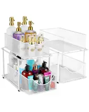 Sorbus Set of 2 Mesh 2 Tier White Under Sink Organizers