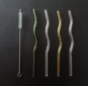 Glass Straws Wavy High Borosilicate Transparent Bent Straws for Beverages,