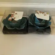 Blue Flower Candle Lantern Waldorf Candle holder Container Boutique set of 2