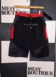 Vie riche París Mens Shorts Zipper Pocket Logo Print Blk Sz Small