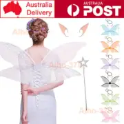 Kids Adults Fairy Butterfly Wing Set Cosplay Prop Fairy Elf Ear Hair Tinsel Wand