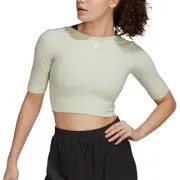 adidas AEROREADY STUDIO OPEN BACK T-SHIRT TOP TEE WOMENS BEIGE GYM YOGA WORKOUT