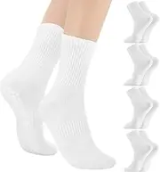 [Halinuia] 4 Pairs Pilates Socks Stopper Socks Women's Yoga Socks Non-Slip Grip Socks Non-Slip Socks Women's White ABS Socks for Women Pilates Yoga Dance Ballet Hospital or Home Sports, White, One size
