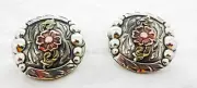 Pr California Antiqued Hansen Western Gear Conchos Loop Back Silverplate 1 3/4"