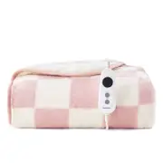 Dreamaker Checkered Plush Heated Throw Pink & Cream 160 x 130cm