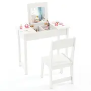Giantex Dressing Table & Chair Set w/Flip Top Mirror Vanity Set Makeup Vanity Desk White