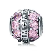 Silver plating Mom Love In Heart Pink Charm Fit Women Charm Bracelet & Necklace Jewelry