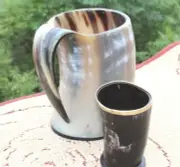 Ale beer mead wine Viking warrior drinking horn Mug tankard with free shot cup