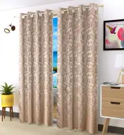 New Set Of 2 Pcs Polyester Door Curtains Set 9 Feet Long Beige