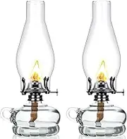 2 Pcs Rustic Oil Lamps Decorative Antique Clear Chamber Hurricane Oil Lamp Lantern Vintage Glass Kerosene Lamps for Indoor Use Home Decor Emergency (4.1'' x 4.1'' x 8.3'',Retro)