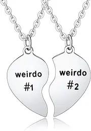 [BESPMOSP] 2PCs Friendship Gifts Weirdo 1 Weirdo 2 Matching Set Best Friends Necklace Birthday Gifts for Women Men, Stainless Steel