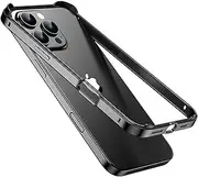 KUGEW for iPhone 16 Pro Bumper Case Metal, Aluminum Alloy + TPU Bumper Frame Slim Fit No Back Design Excellent Heat Dissipation Wireless Charging Compatible 4 Corner Raised Shockproof (Black)