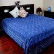 Cotton Dabu Geometric Bed sheet Tapestry Wall Hang Tablecloth Full Indigo Blue
