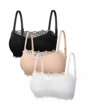 Big Girls 3 Pieces Mini Camisole Bra Lace, Elastic, Adjustable, Straps - Size M