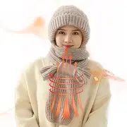[BUNIQ] Scarf with Hood,Squirrel Down Knit Cap | Fashionable Soft Windproof Hat Scarf with Ear Protection for Women, Men