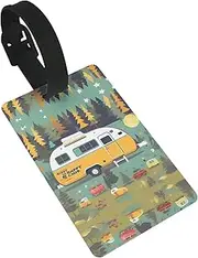 [WURTON] Happy Bus Campervan Print Stylish Suitcase Tag Luggage Labels Travel Accessories Bags Tag for Adults, Kids