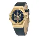 【Maserati瑪莎拉蒂】POTENZA 金色系三針日期皮革腕錶 R8851108035 42mm 現代鐘錶