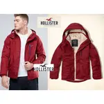 A&F副牌 HOLLISTER ALL-WEATHER SHERPA LINED JACKET 熊寶寶毛連帽風衣外套-紅