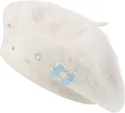 [CATIEBYE] Fashionable Women's Beret Hat Plush Imitation Wool Girls Cap Stylish Warm Artist Style White