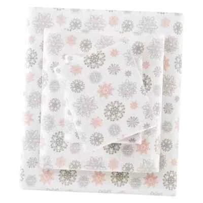 Sleep Philosophy True North Cotton Flannel 4-PC Sheet Pink Snowflakes Queen