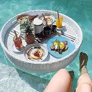 Round Rattan Floating Pool Tray,Luxury Floating Serving Trays Table Bar for Adults Sandbars,Spas,Bath & Parties Wedding Photography Photo Shoot,White-80 * 80 * 20cm
