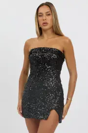 Black Bodycon Dress Sequin Strapless - Size 10, Women's Bodycon Dress