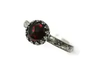 8mm Red Garnet Ring Symmetrical Flower Crown 925 Sterling Silver