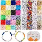 6000 Pcs Clay Beads Bracelet Making Kit, 24 Colors 6mm Beads, Flat Preppy Polymer Clay Beads, Friendship Bracelet Beads Jewelry Making Kit with Charms, Crafts Birthday Gifts Toys for Teen Girls 6+ Adults Crafts Kit Valentine's Day