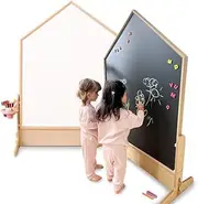 Comme Moi Double-Sided Drawing Board - Art Easel for Kids, Chalkboard & Magnetic Whiteboard, Pizarras para Niños, (Natural Wood, Premium Birch), (Made in Korea), Ideal for Toddlers and Classroom Use