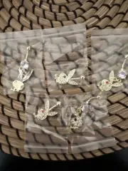 5 - Gemmed Eye Playboy Bunny Mixed Dangle Belly/Navel Ring