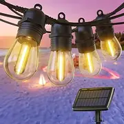Quntis Solar Festoon Lights Outdoor, 15M USB-C&Solar Powered String Lights with 15+1 Bulbs, IP65 Waterproof Shatterproof &Auto ON/Off Led Lights for Patio Backyard Balcony Gazebo Party, Warm White