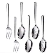 Serving Spoons*2 Slot Spoons* 2 Forks *2 Buffet Colander Stainless Steel 6 set