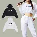 FILA 長袖 大LOGO 網布 短版 帽T 白 黑 女 5TEW5428BK 5TEW5428WT