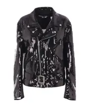 Sequined biker jacket black