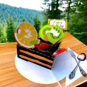 Happy Birthday Chocolate Cake Slice with Fruit 3D Card